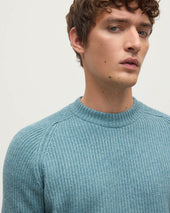 Contrast Neck Green Cashmere Jumper