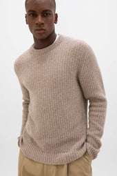 Waffle Textured Light Brown Cashmere Jumper