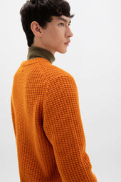 Waffle Textured Orange Cashmere Jumper