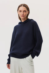 Mesh Rib Cashmere Dark Navy Hoodie
