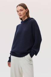 Mesh Rib Cashmere Dark Navy Hoodie