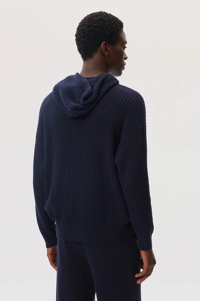 Mesh Rib Cashmere Dark Navy Hoodie