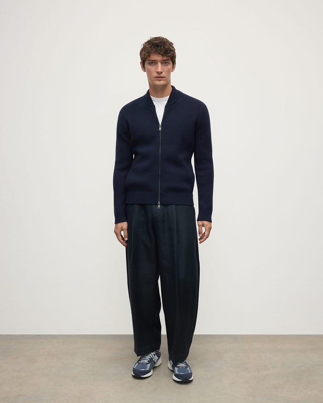 Cashmere Milano Stitch Dark Navy Zip Jacket