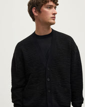 Plaited Texture Black Cashmere Cardigan