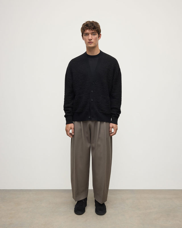 Plaited Texture Black Cashmere Cardigan