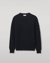 Calder Dark Blue Cable Cashmere Jumper