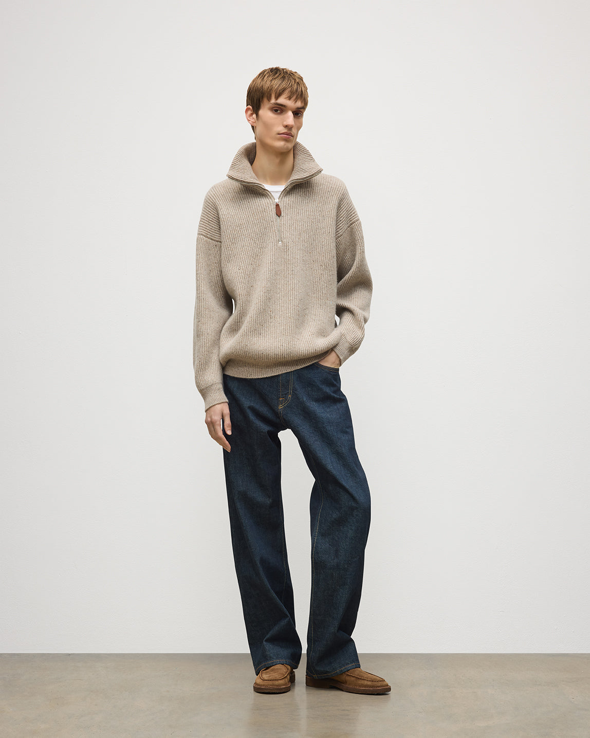 Kinnaird Natural Half Zip Donegal Cashmere Jumper