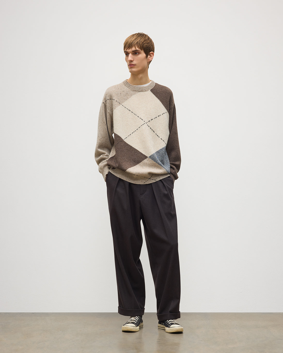Monteith Natural Exploded Argyle Donegal Cashmere Jumper