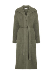 Chunky Rib Knit Olive Green Cashmere Cardigan