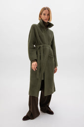 Chunky Rib Knit Olive Green Cashmere Cardigan