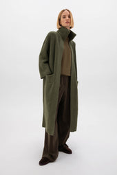 Chunky Rib Knit Olive Green Cashmere Cardigan