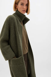 Chunky Rib Knit Olive Green Cashmere Cardigan
