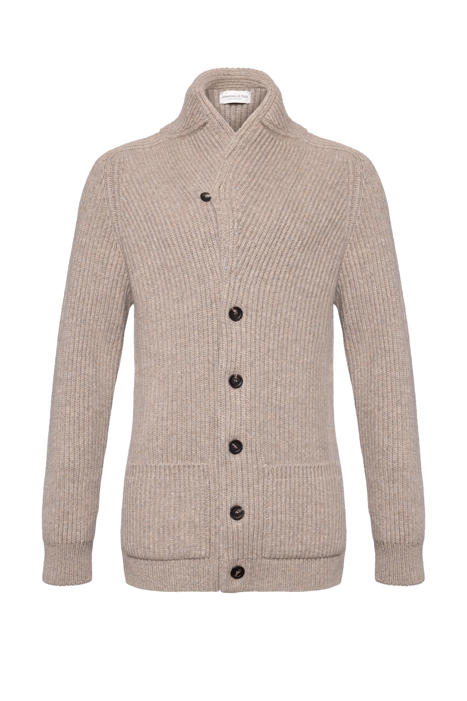 Ribbed Shawl Collar Light Brown Cashmere Cardigan
