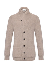 Ribbed Shawl Collar Light Brown Cashmere Cardigan