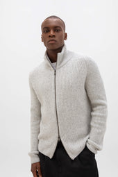 Donegal Ribbed Grey Zip Cardigan