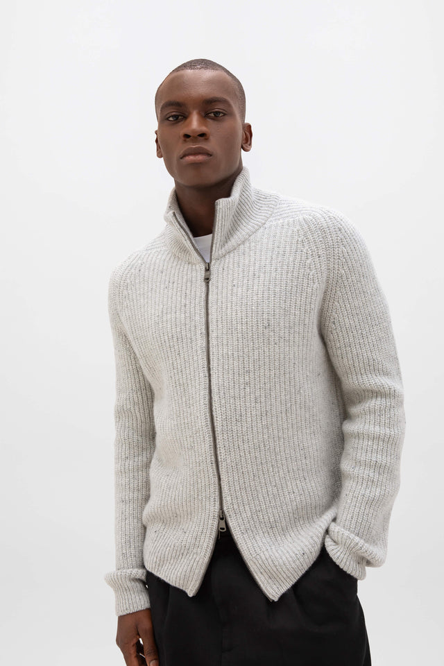 Donegal Ribbed Grey Zip Cardigan