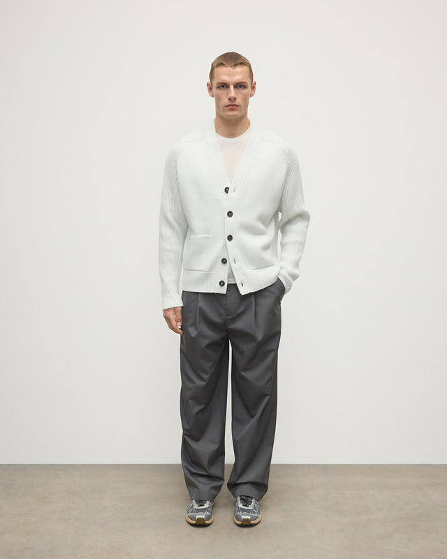 Ribbed Cashmere White Cardigan