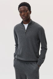 Classic Cashmere Mid Grey Zip Neck Jumper