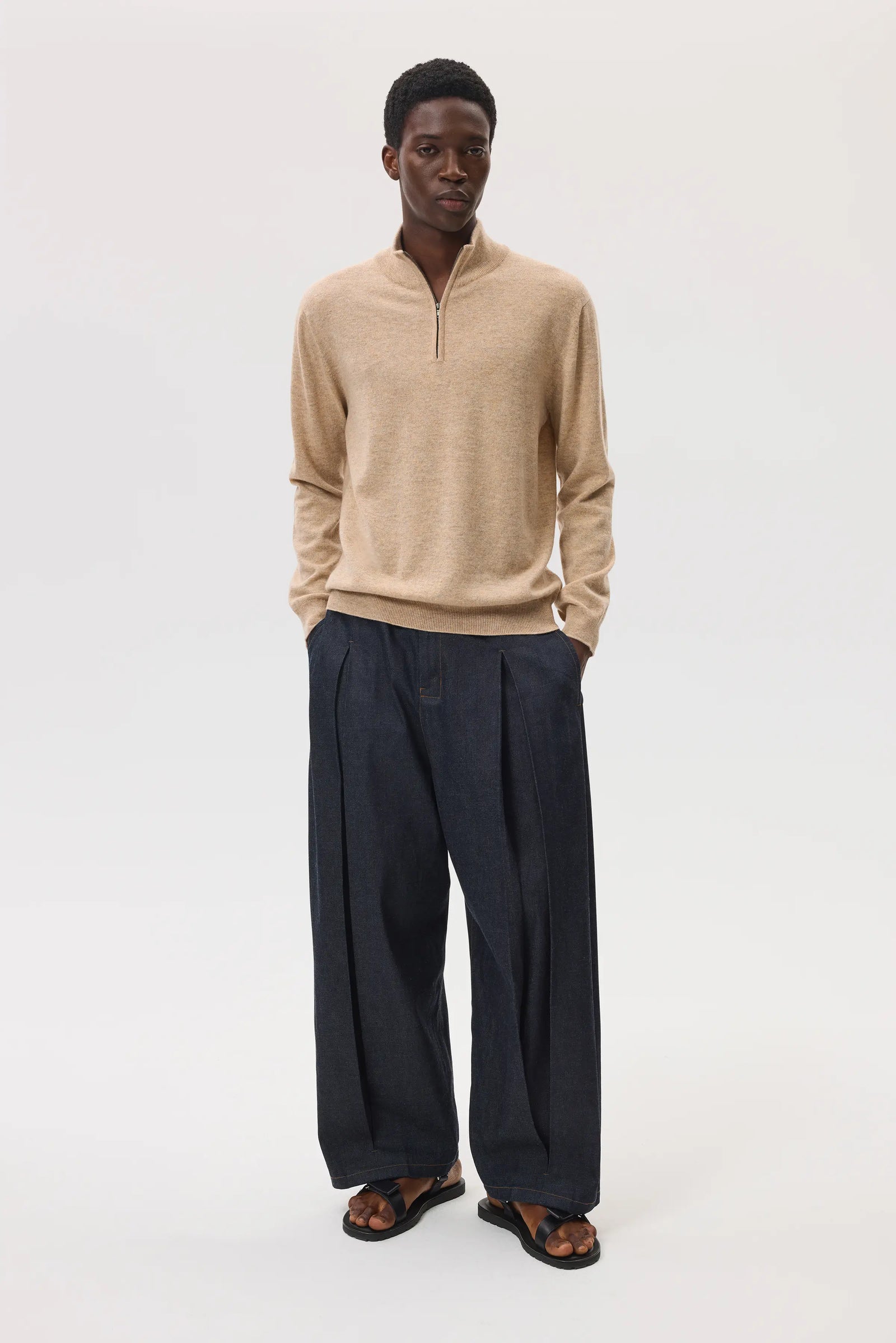 Classic Cashmere Natural Zip Neck Jumper