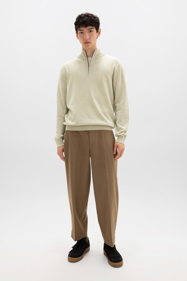 Light Green Cashmere Zip Neck Jumper