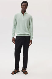 Classic Cashmere Light Green Zip Neck Jumper