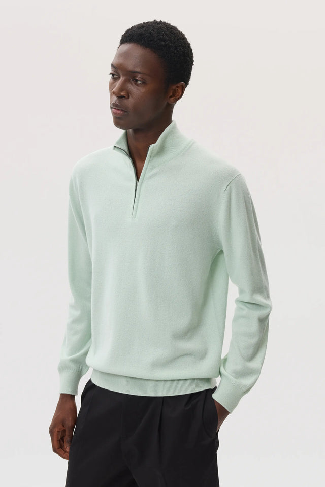 Classic Cashmere Light Green Zip Neck Jumper