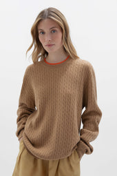Contrast Trim Unisex Cable Cashmere Sweater