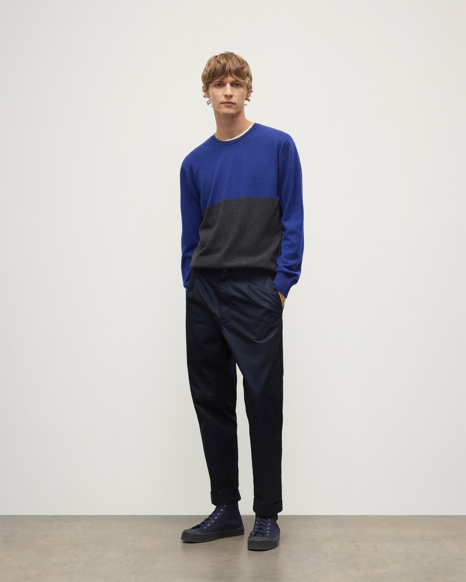 Shaded Blue Colour Block Cashmere Jumper