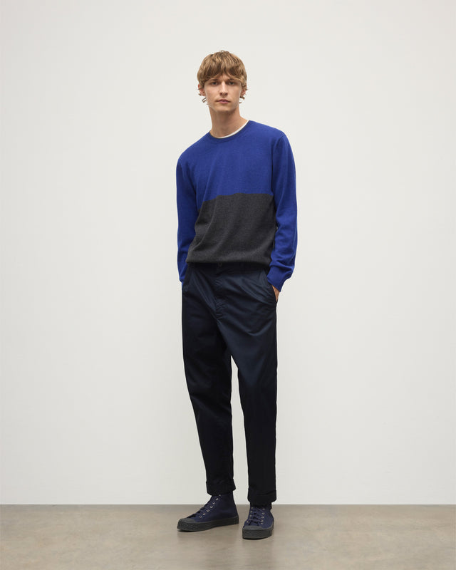 Shaded Charcoal & Blue Colour Block Cashmere Jumper
