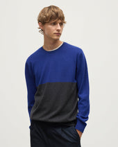 Shaded Charcoal & Blue Colour Block Cashmere Jumper