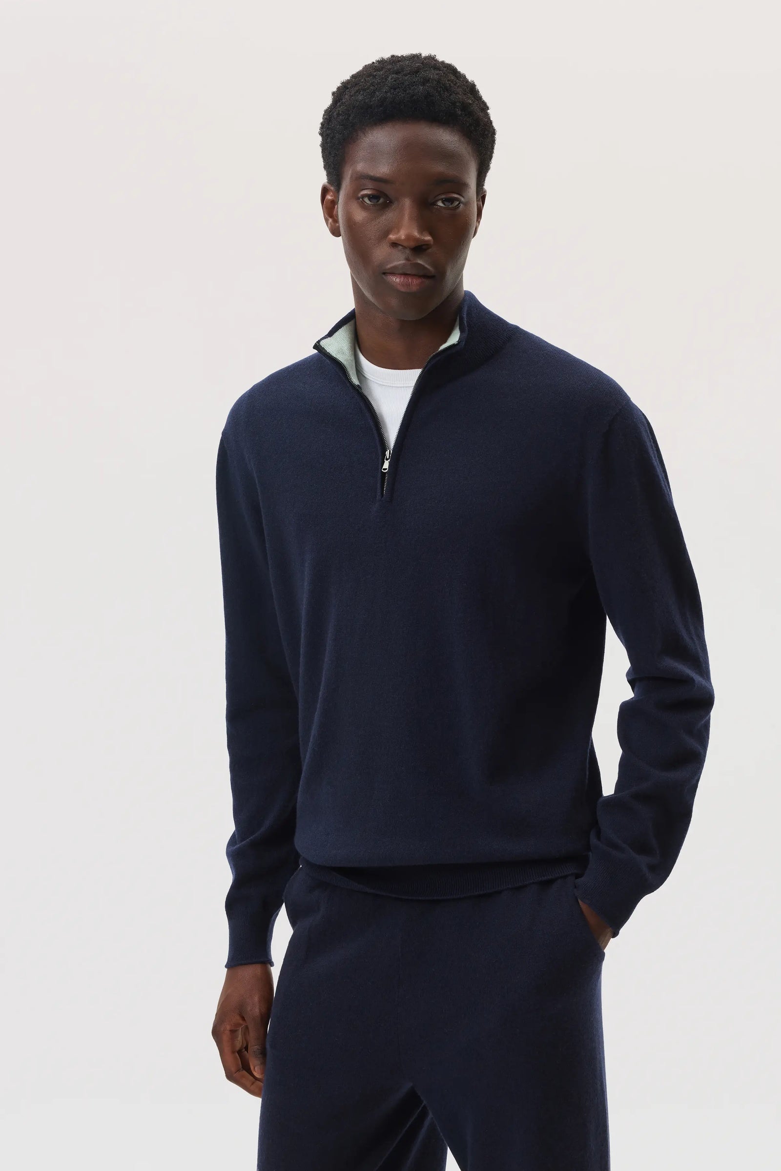 Contrast Trim Cashmere Zip Neck Jumper