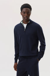 Contrast Trim Cashmere Dark Navy Zip Neck Jumper