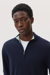 Contrast Trim Cashmere Zip Neck Jumper