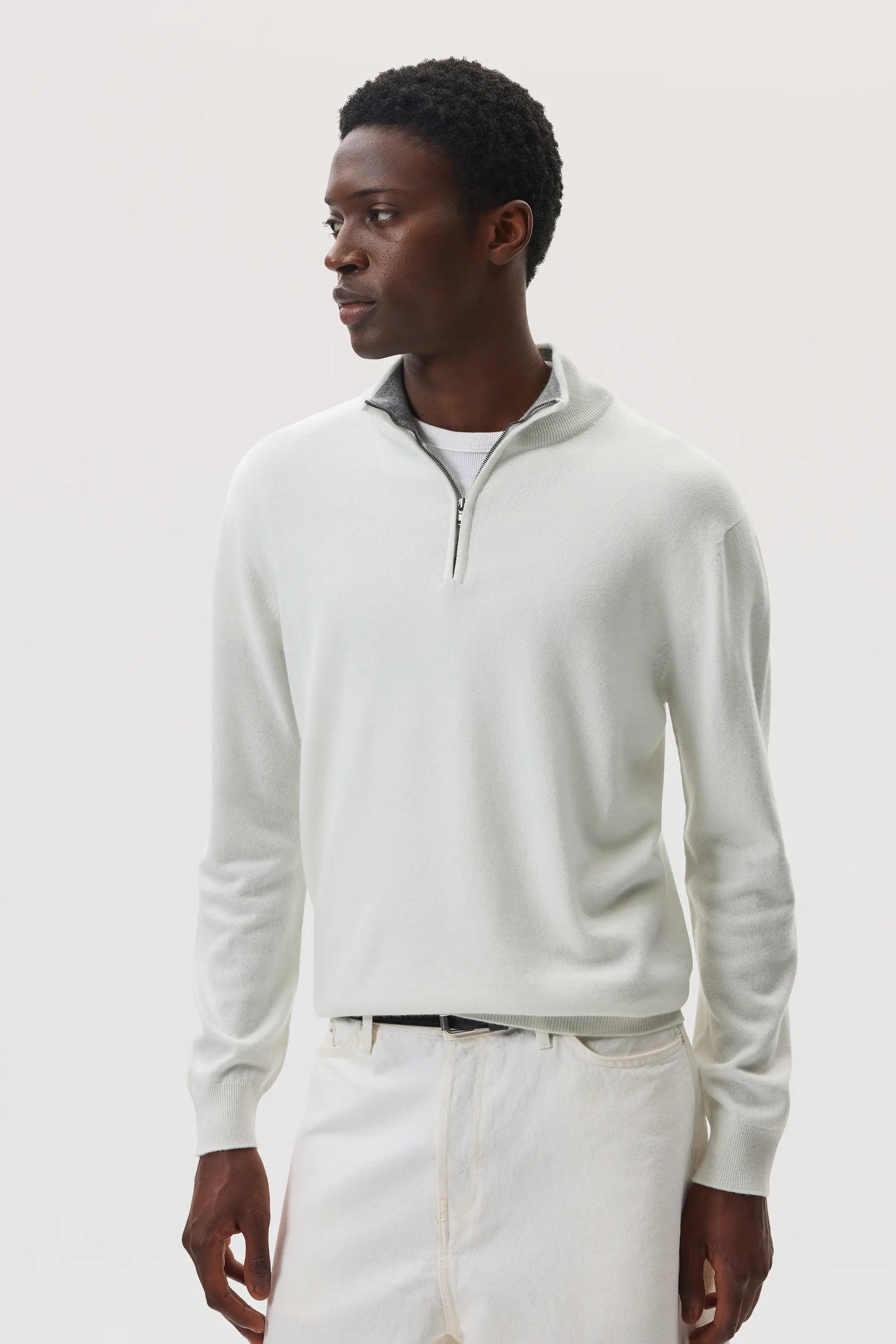 Contrast Trim Cashmere Zip Neck Jumper