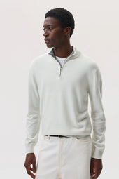 Contrast Trim Cashmere White Zip Neck Jumper