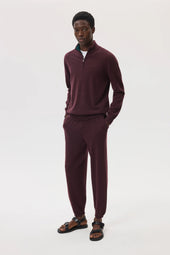 Contrast Trim Deep Red Cashmere Zip Neck Jumper