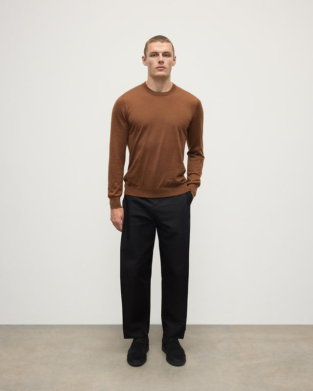 Superfine Cashmere Dark Camel Round Neck Jumper
