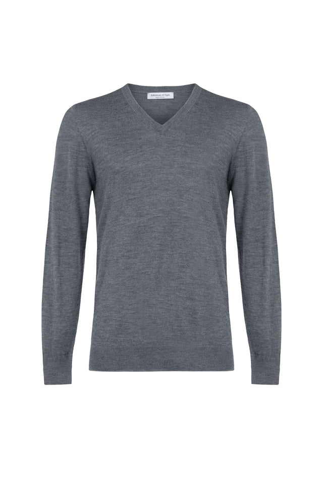 Superfine Cashmere Mid Grey V Neck Jumper