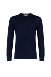 Superfine Cashmere Navy V Neck Jumper