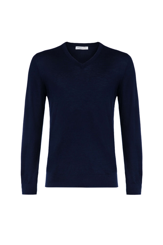 Superfine Cashmere Navy V Neck Jumper