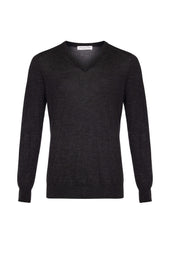 Superfine Cashmere Charcoal V Neck Jumper