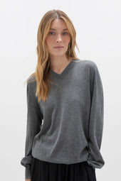 Superfine Cashmere Mid Grey V Neck Jumper