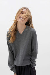 Superfine Cashmere Mid Grey V Neck Jumper