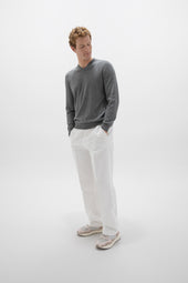 Superfine Cashmere Mid Grey V Neck Jumper