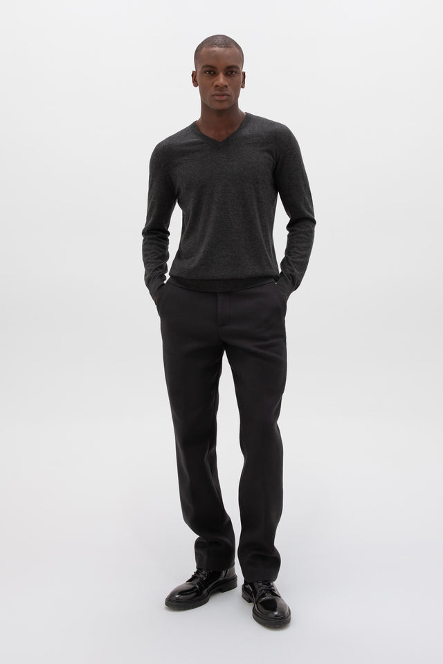 Superfine Cashmere Charcoal V Neck Jumper