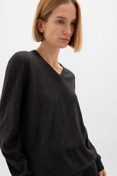 Superfine Cashmere Charcoal V Neck Jumper