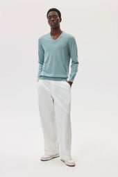 Superfine Cashmere Light Green V Neck Jumper