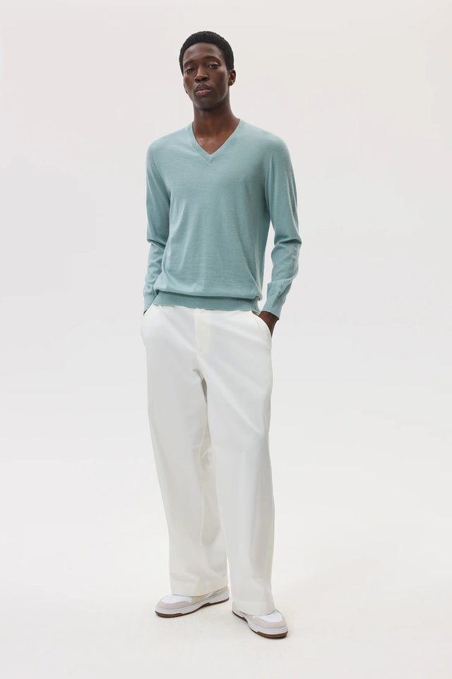 Superfine Cashmere Light Green V Neck Jumper
