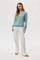 Superfine Cashmere Light Green V Neck Jumper