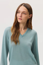 Superfine Cashmere Light Green V Neck Jumper